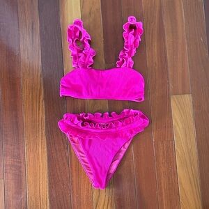 Beach riot pink ruffle high waisted bikini swimsuit